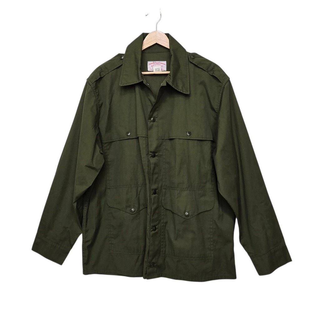 Filson Vintage Field Safari Jacket Olive Green Cotton Blend USA Made Size 44